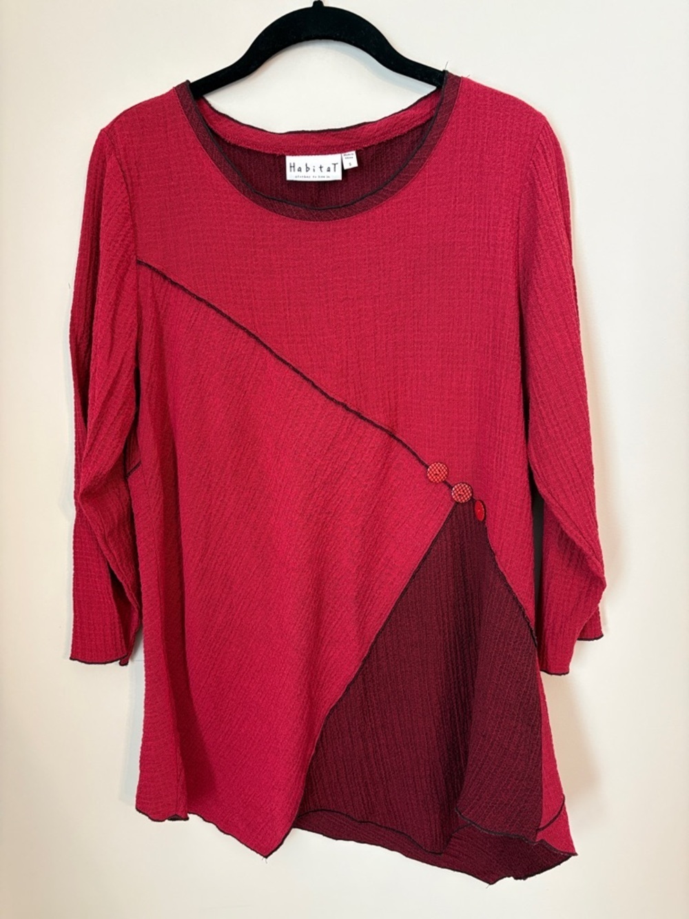 Habitat Red Textured Asymmetric Tunic with Contrast Panels
